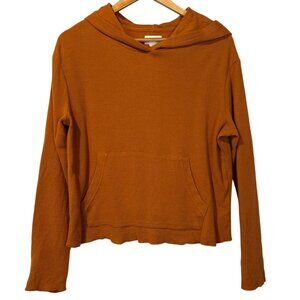 Pact Organic Cotton Waffle Knit Rust Orange Hooded‎ Thermal Shirt S Minimalist